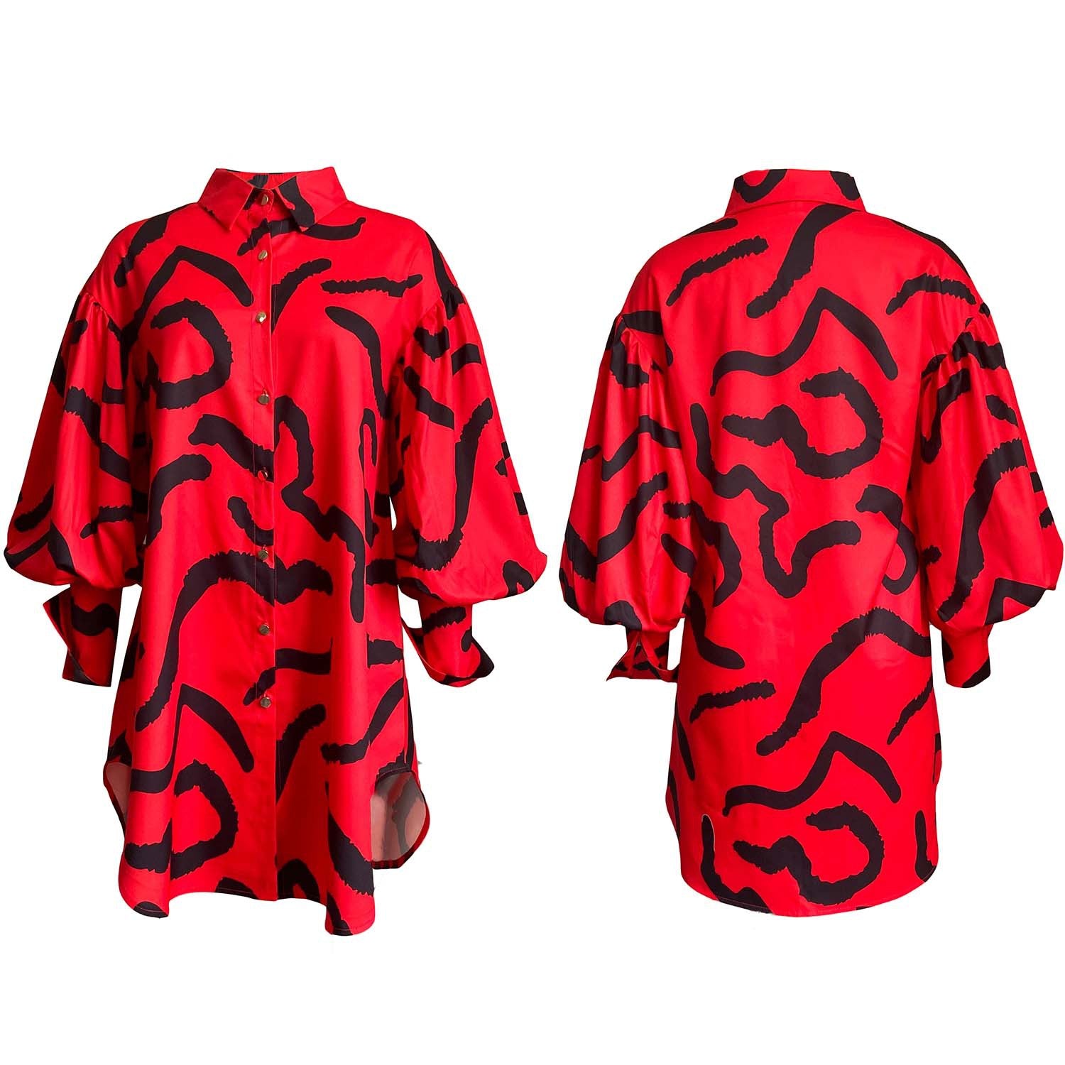 Women's Chic Loose Printed Fashion Shirt Dress 10