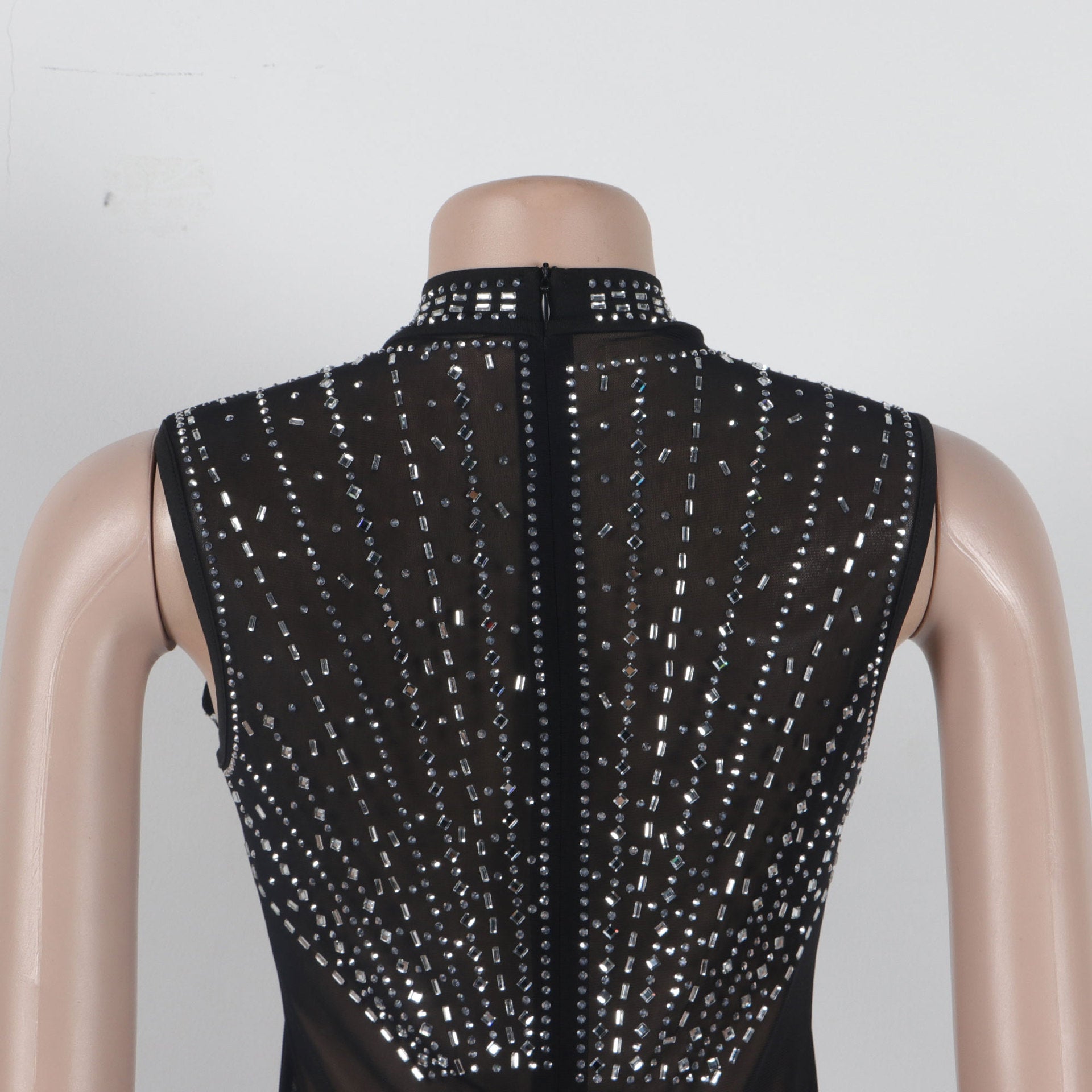Women Sexy Beaded See-Through Bodycon Stretch Sleeveless Jumpsuit 18