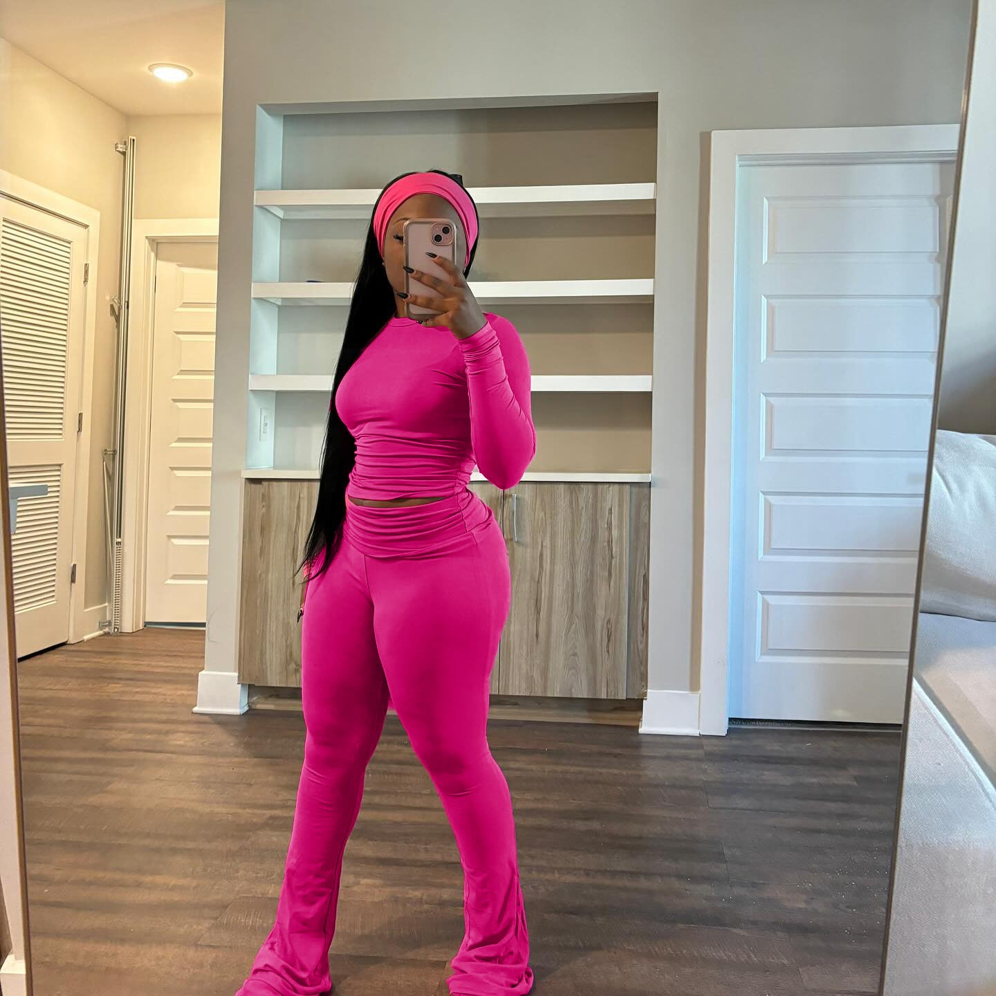 Tight Fitting Solid Color Sexy Slim Elastic Band Turban Two Piece Pants Set 4