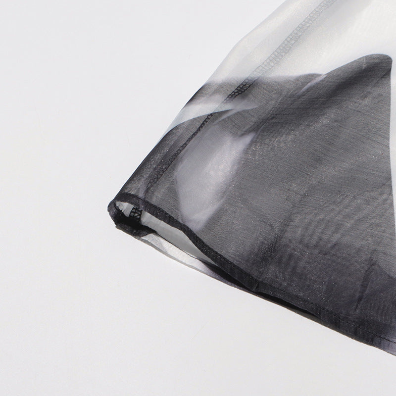 Women Vintage Paint Print Belt V-neck Long Sleeve Dress 32