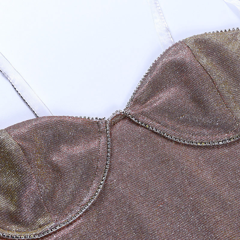 Spring And Summer Glitter Diamond Strap Mini Dress 20