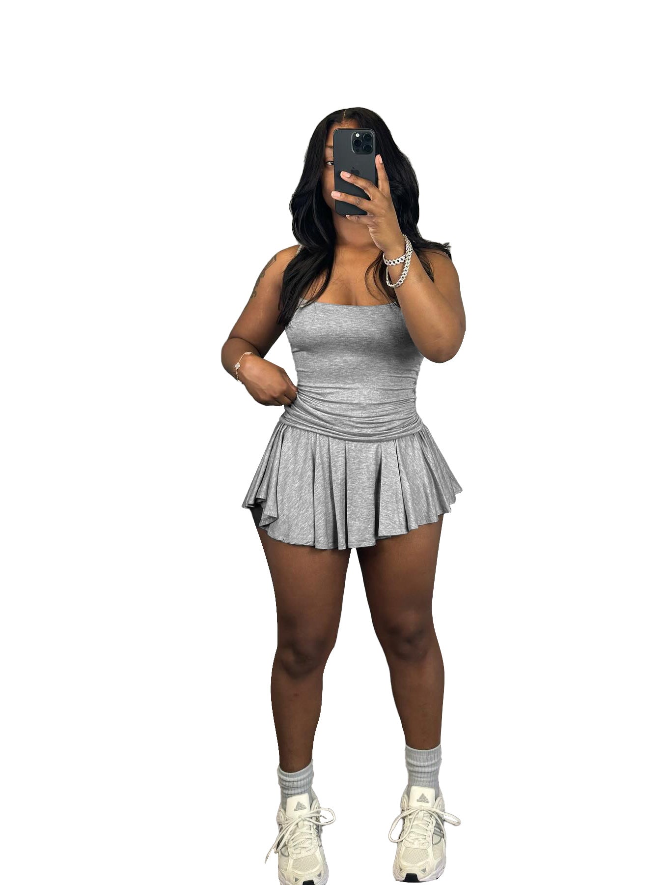 Women Sexy Cute Suspender Pleated Bell Bottom Skirt Two-piece Set (with Underwear) 7