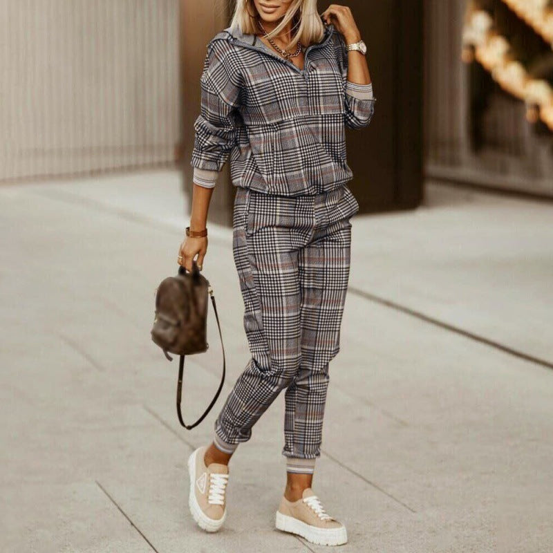 Women Printed Long Sleeve Top and Trousers Two-piece Set 6