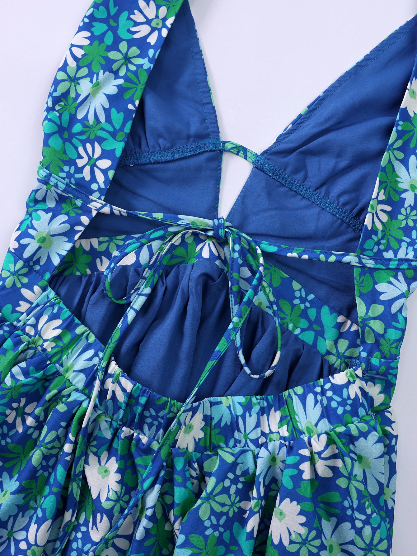 Women Halter Neck Lace-Up Print Sexy V-Neck Backless Dress 10