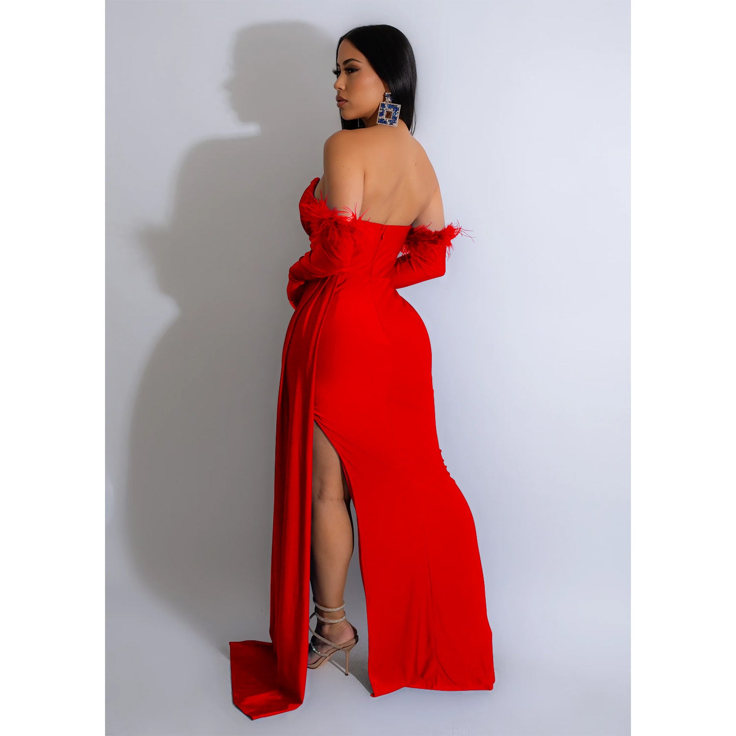 Fashion Women's Solid Color Pleated Low Back Slit Maxi Dress 16