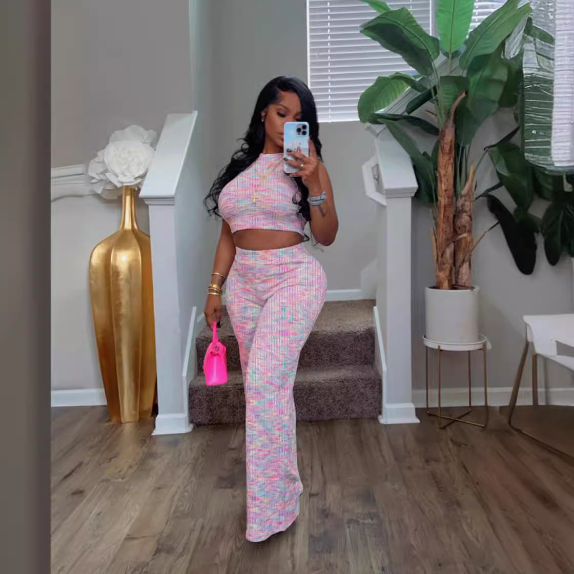 Women's Summer Sleeveless Printed Tank Top Wide-Leg Trousers Two-Piece Set 6