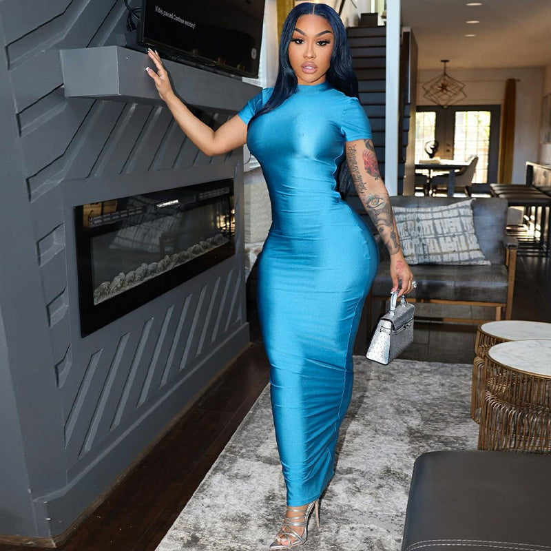 Women Summer Solid Sexy Short Sleeve Slit Bodycon Dress 10