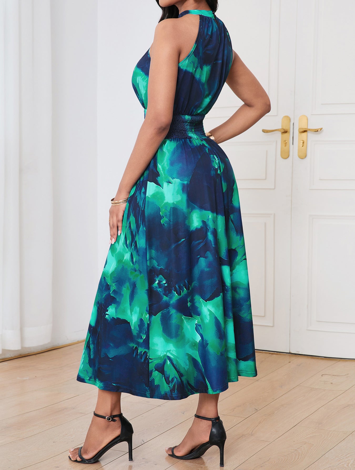 Summer Women's Elegant Fashion Gradient Print Halter Neck Dress