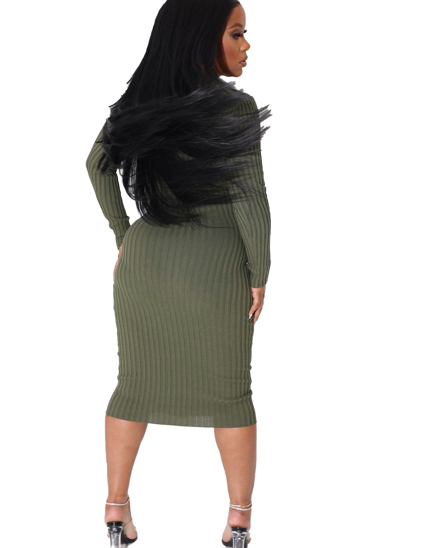 Ribbed Button Pocket Tight Fitting Stretch Dress 7