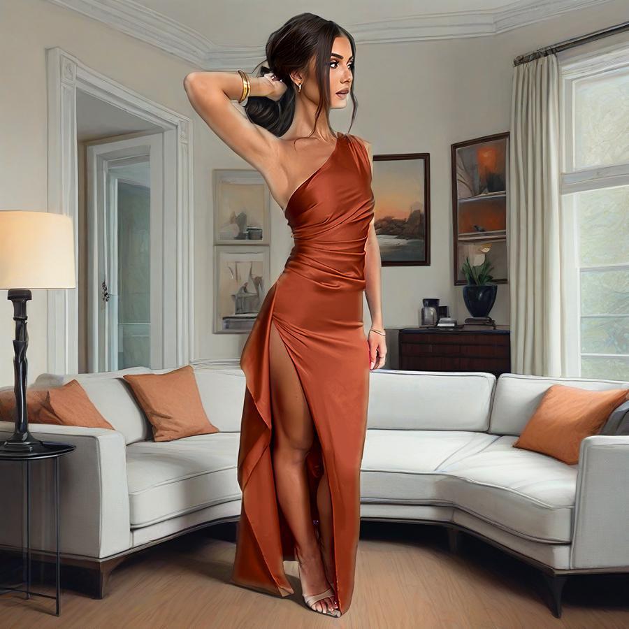 Women's Sexy Slit Slash Shoulder Sleeveless Evening Dress 10