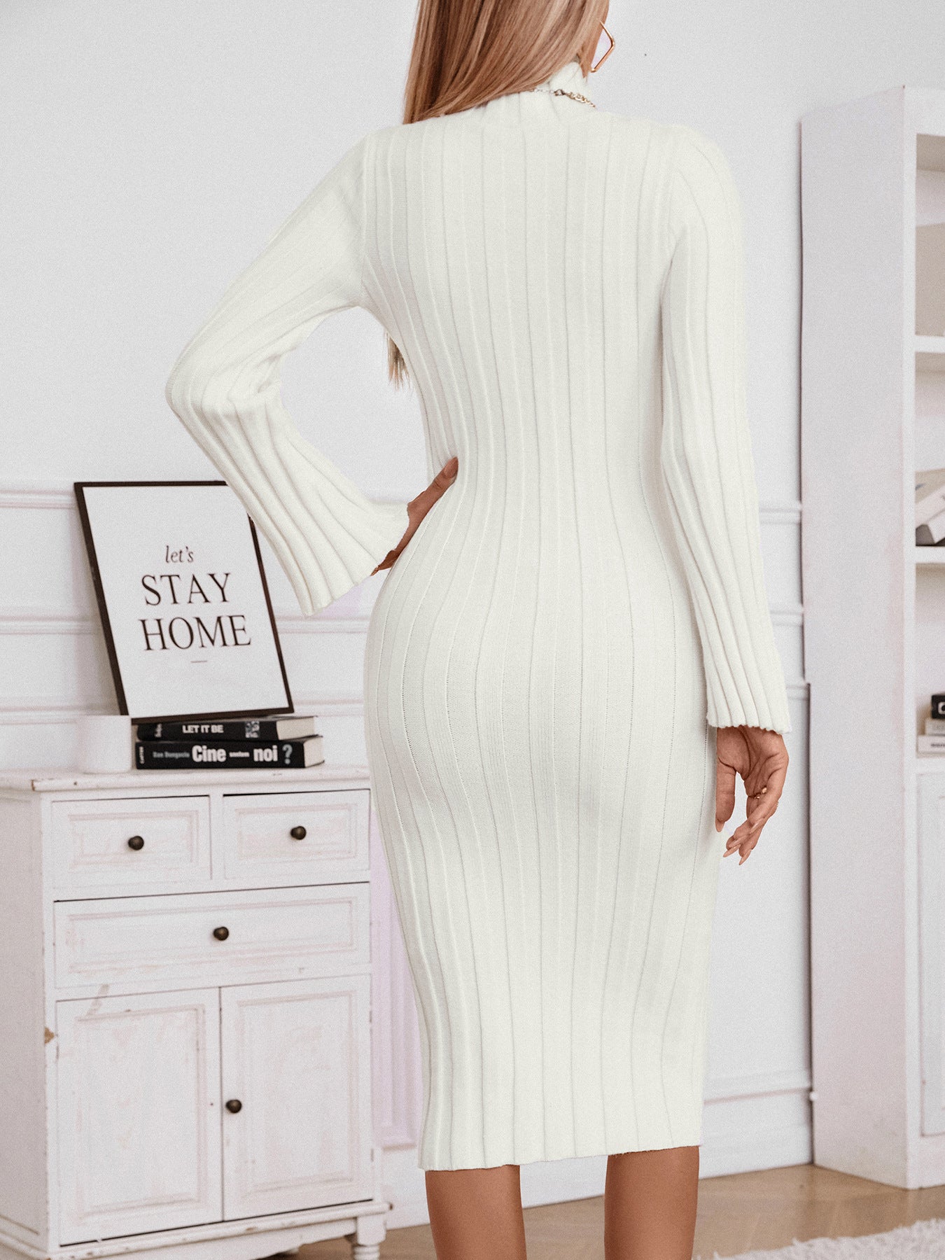 Autumn Winter fashion high collar Knitting long Tight Fitting sweater dress 4