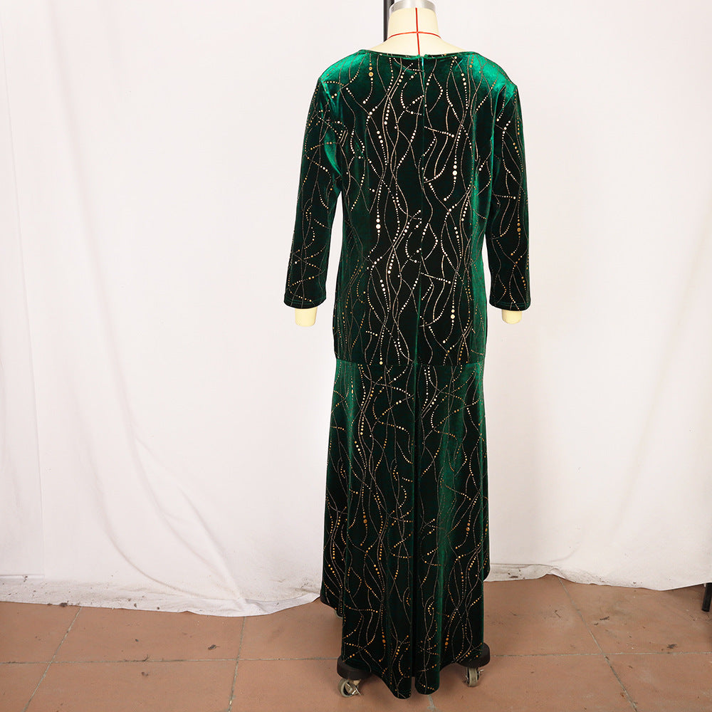 Women's Plus Size Three Quarter Sleeve Mermaid High Low Hem Long Velvet Formal dress 32