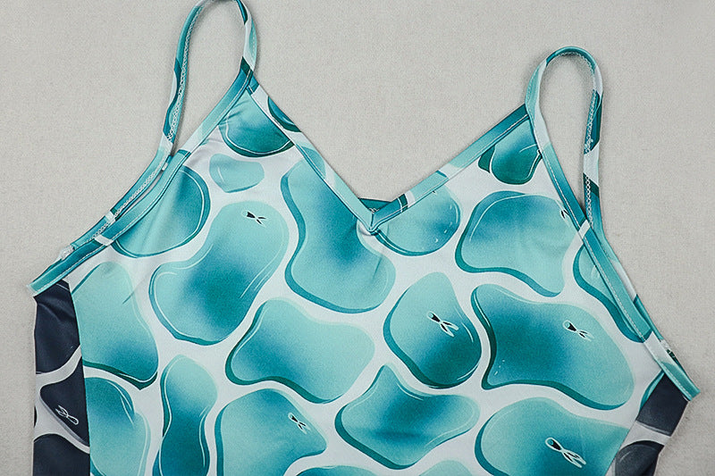 Fashion Printed Women's Patchwork Slim Waist A-Line Casual Chic V-Neck Maxi Dress 11