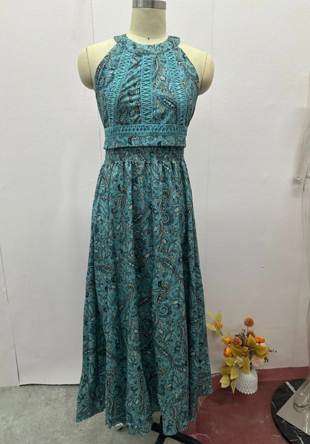 Summer Fashion Print Round Neck Sleeveless Sexy Low Back Long Dress For Women 5