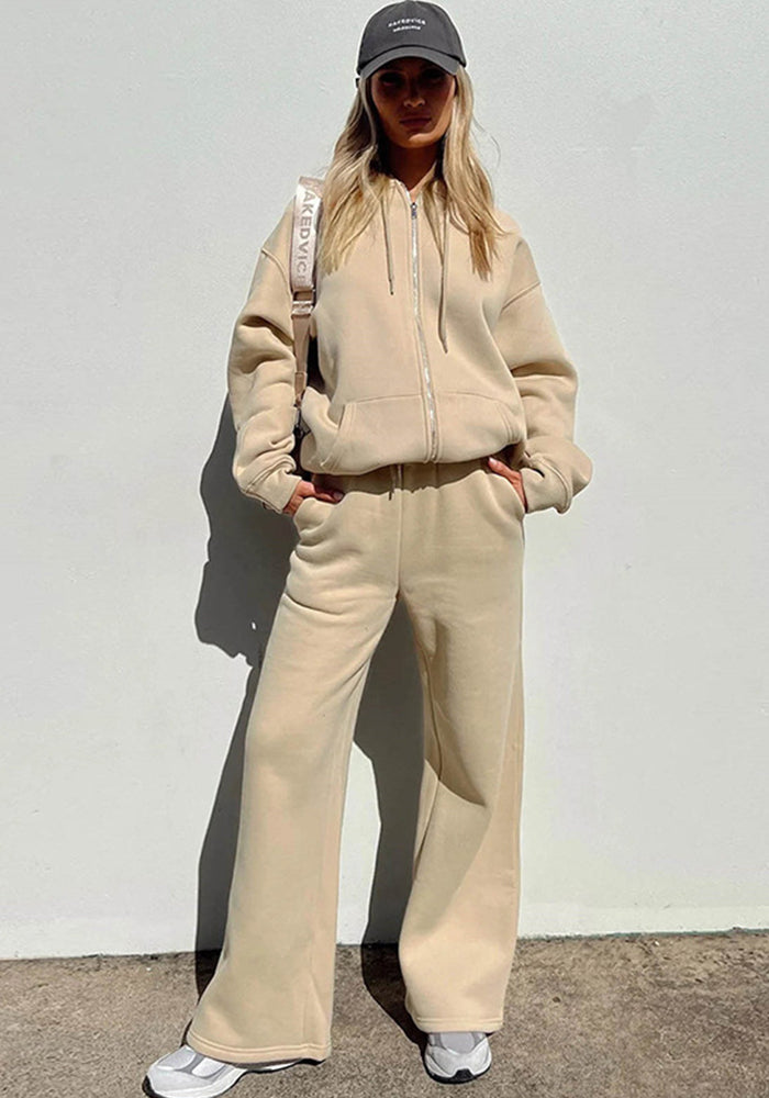 Women Casual Solid Hooded Top and Pant Two Piece Set