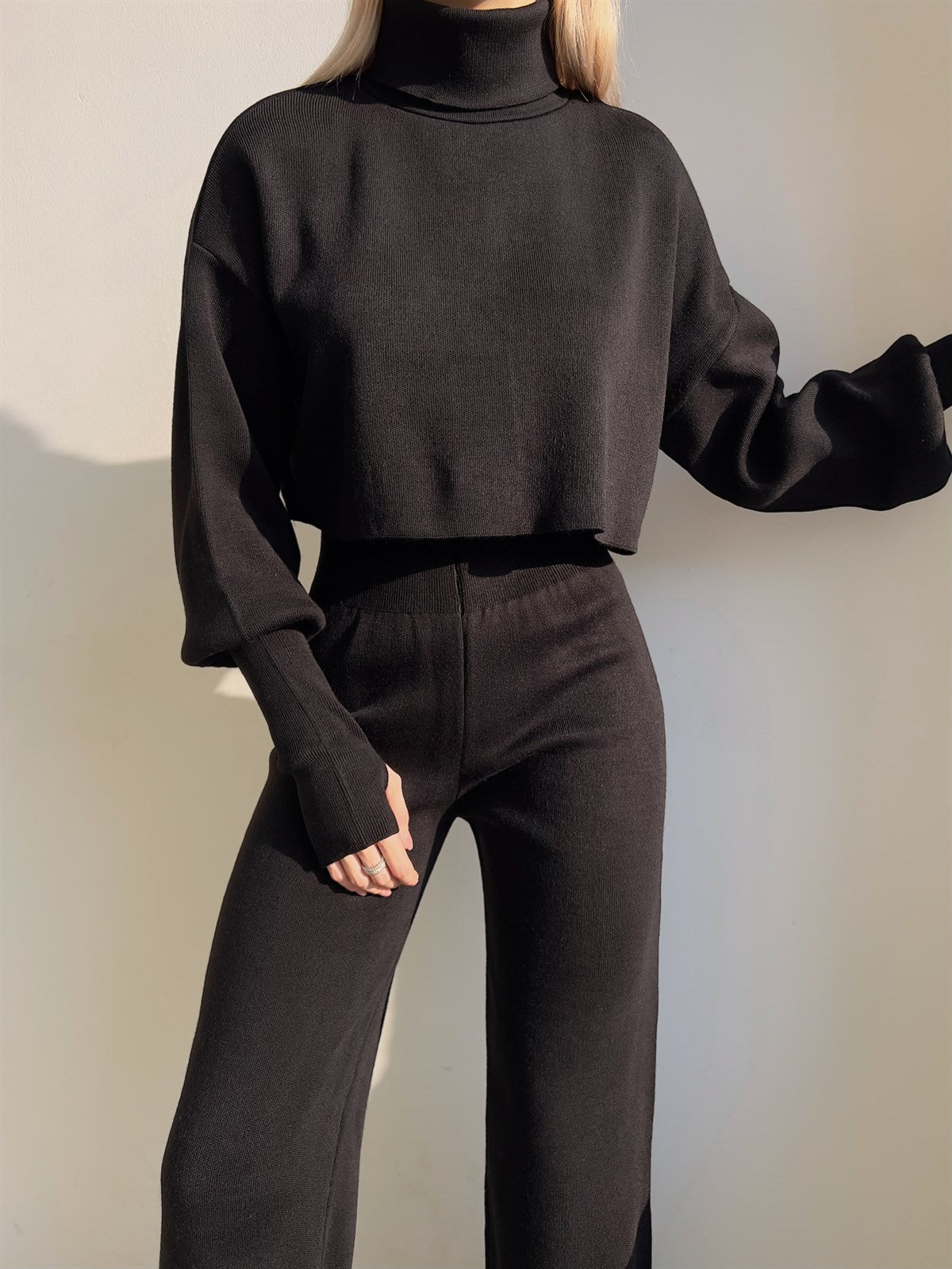 Women Casual High Neck Loose Long Sleeve Top and Pant Two-piece Set 14
