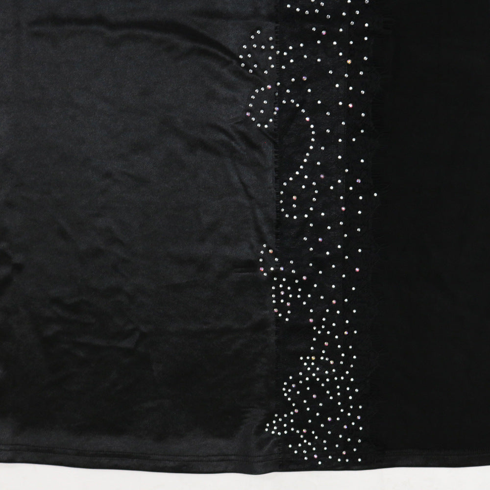 Sexy Solid Color Beaded Strap Irregular Party Dress Women Slit Long Gown 18