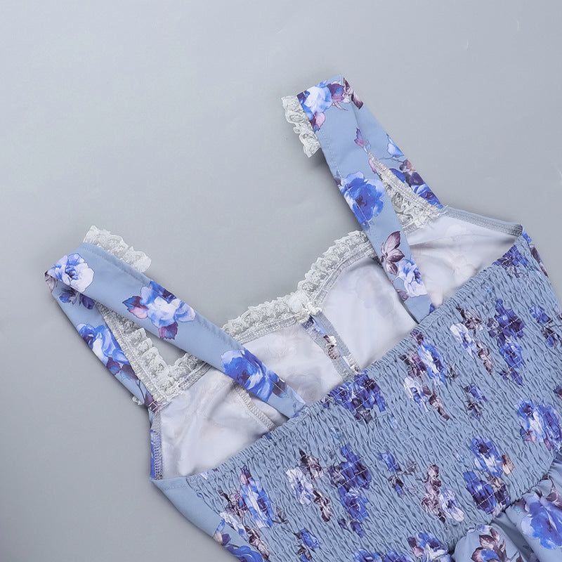 Women Floral Spring Sexy V-Neck Suspender Dress 7