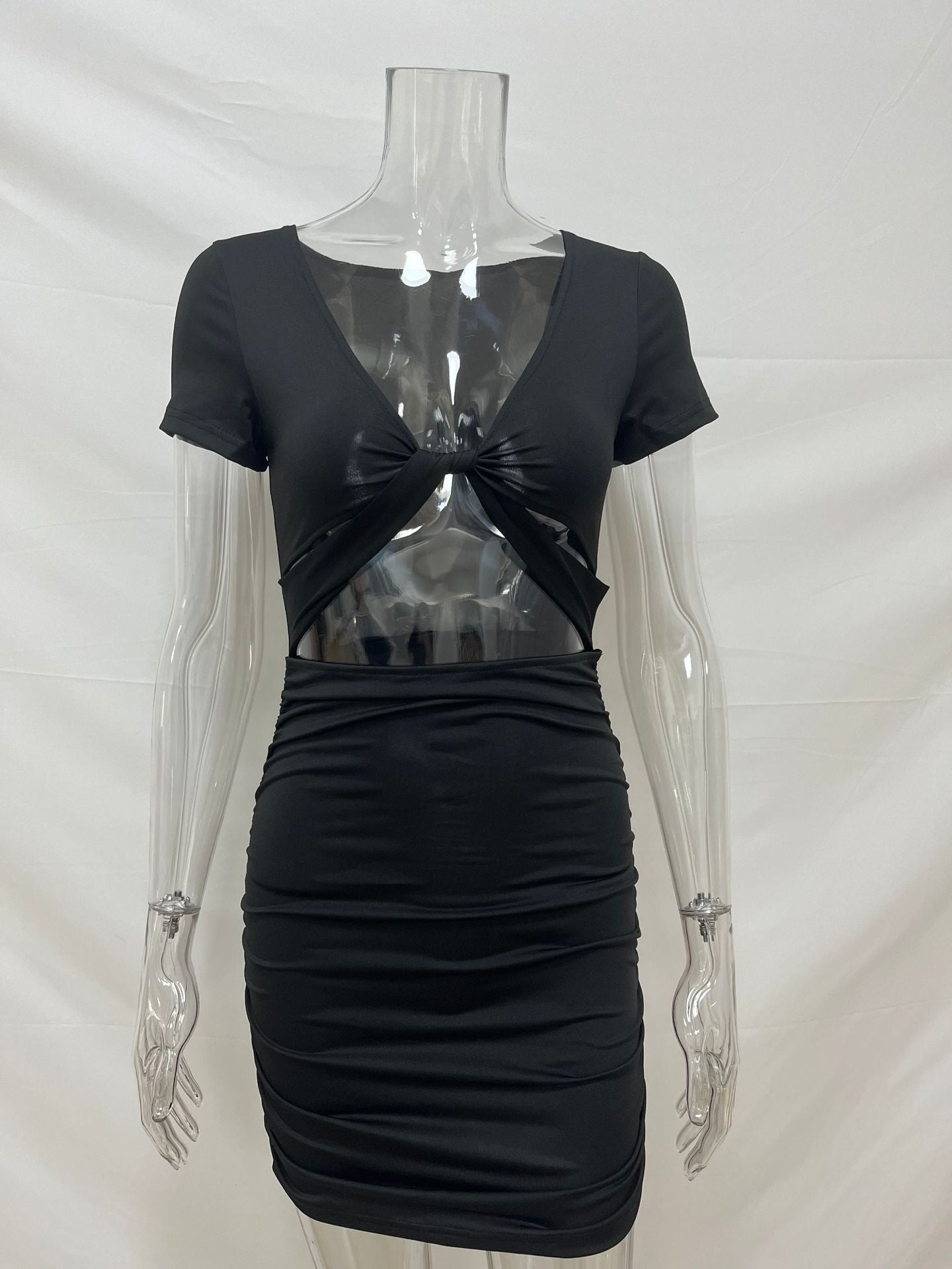 Women Summer Sexy V-Neck Short Sleeve Bodycon Dress 25