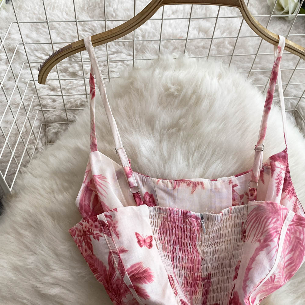 Women's Summer Printed Strap Elegant Slim Waist Long Dress 15