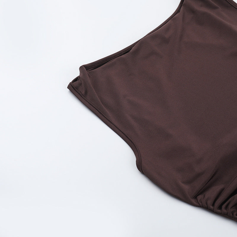 Women Round Neck Gathered Sexy Backless Bodycon Dress 12