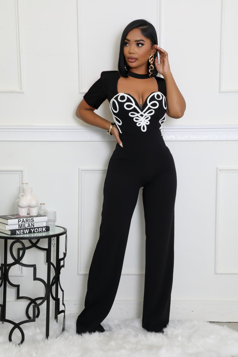 Women Elegant Patchwork Short-Sleeved Jumpsuit 3