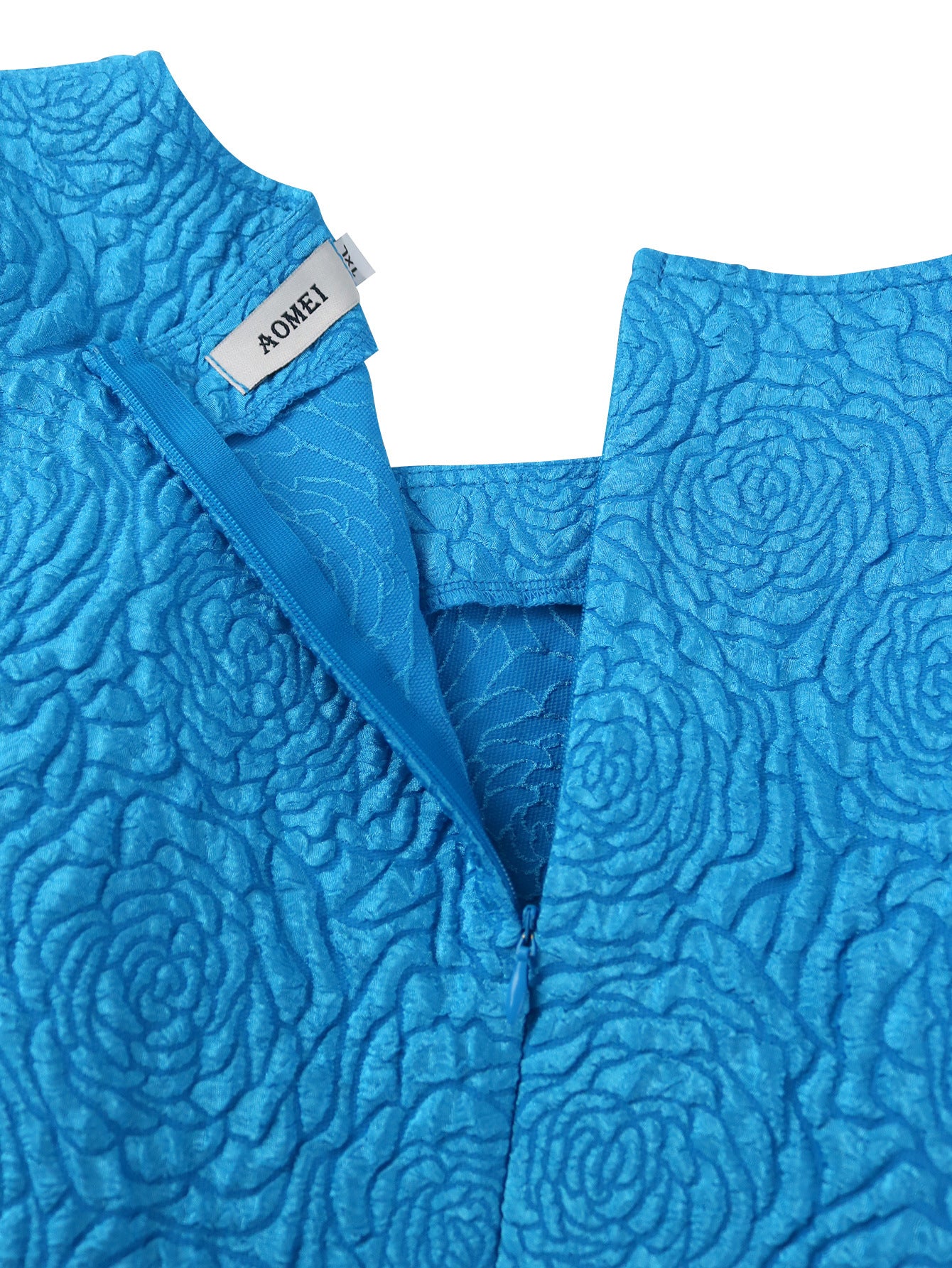 Plus Size Asymmetrical Puff Sleeve High Waist Jacquard Formal Dress 17