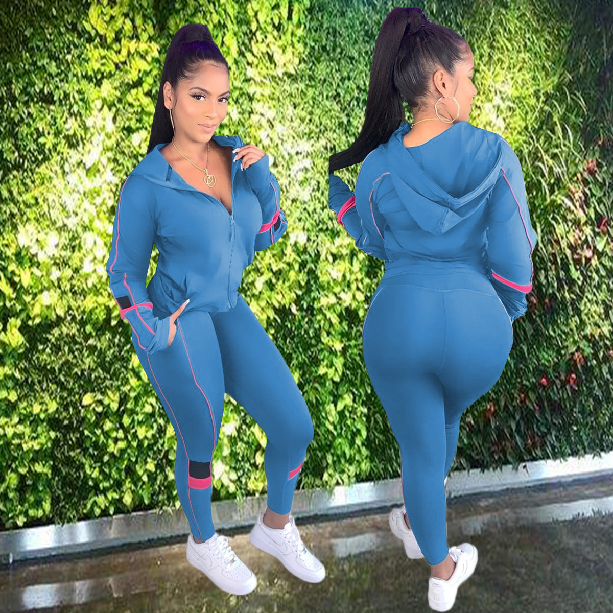 Women's Fashion Sports Casual Autumn And Winter Zipper Long Sleeves Two Piece Tracksuits 4