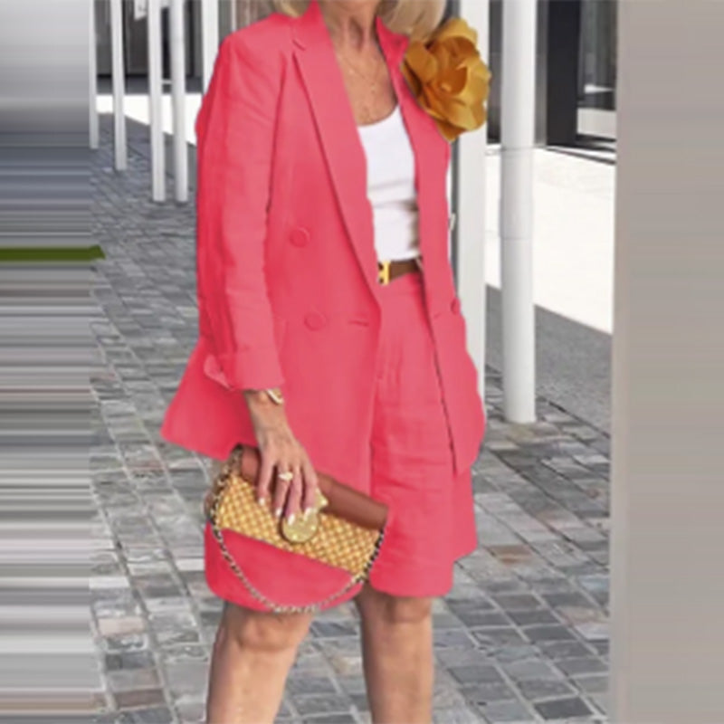 Summer Fashion Women's Clothing Turndown Collar Blazer Shorts Two-Piece Suit 7