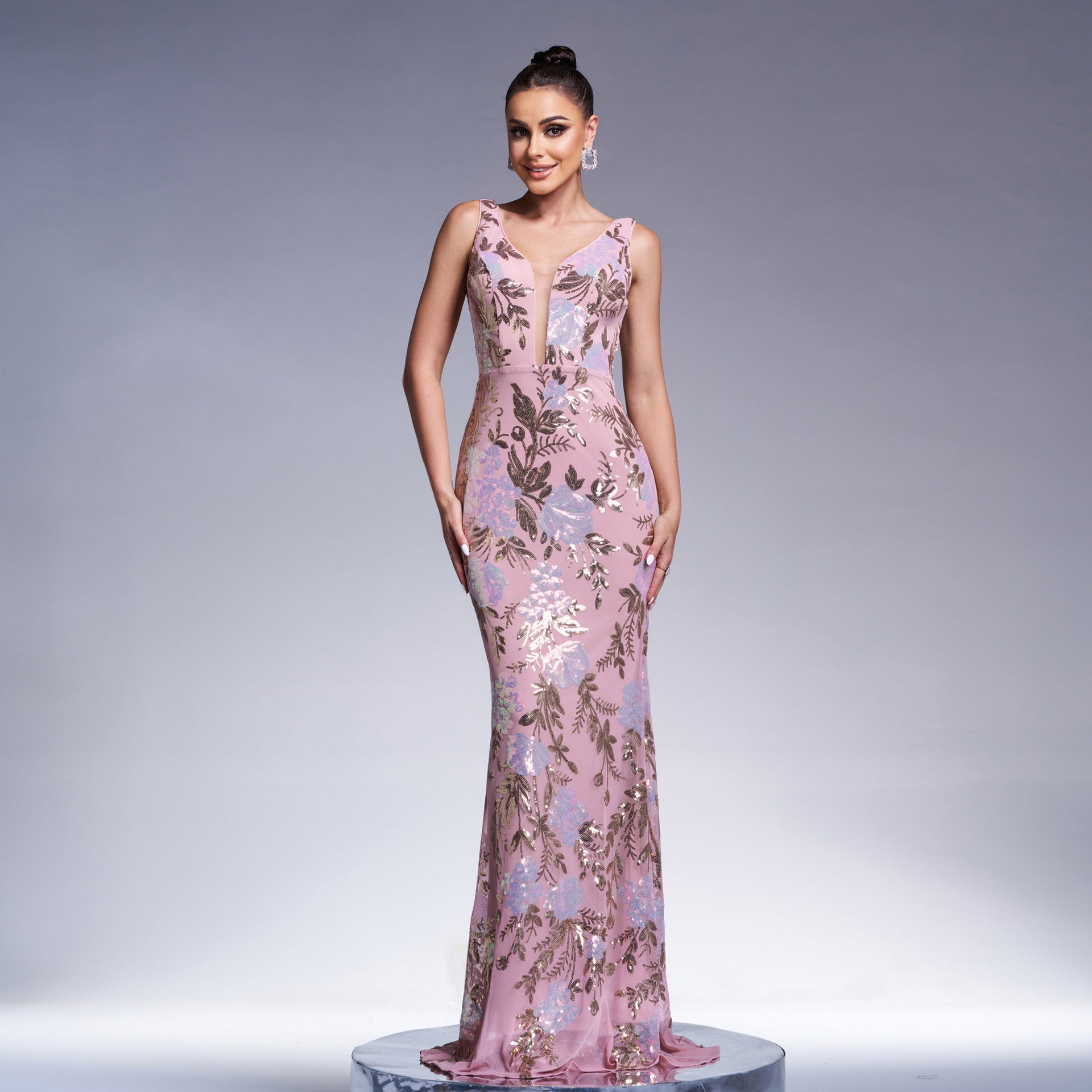 Chic Elegant Sexy Sleeveless V-Neck Sequin Formal Party Evening Dress Bridesmaid Dress 3