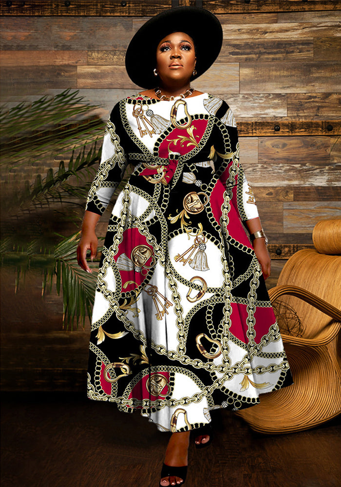 Women's Spring Fashion Chic Printed Long Sleeve African Plus Size Maxi Dress 6