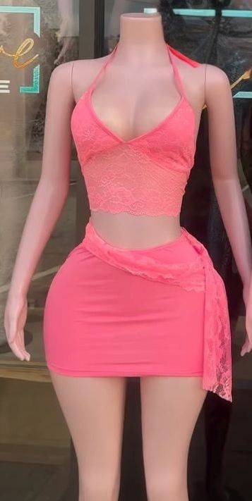 Fashion Women's Strappy Slim Lace See-Through Sexy Low Back Two Piece Skirt Set 3