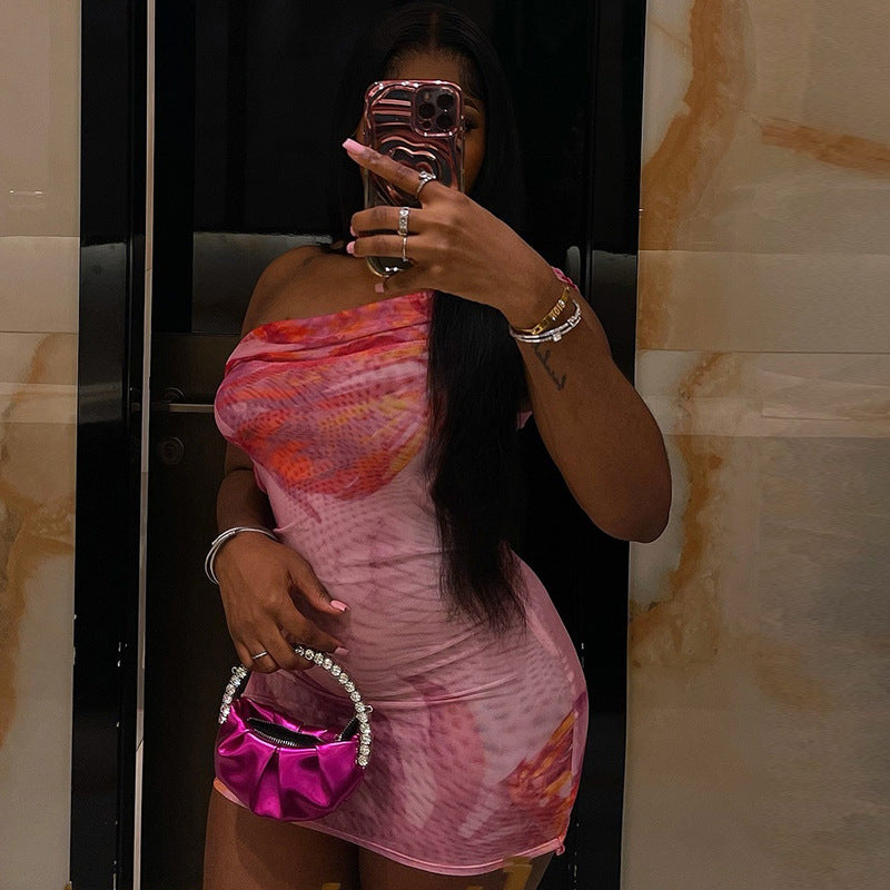 Summer Print Sexy Tight Fitting Low Back Bodycon Fashion Short Dress