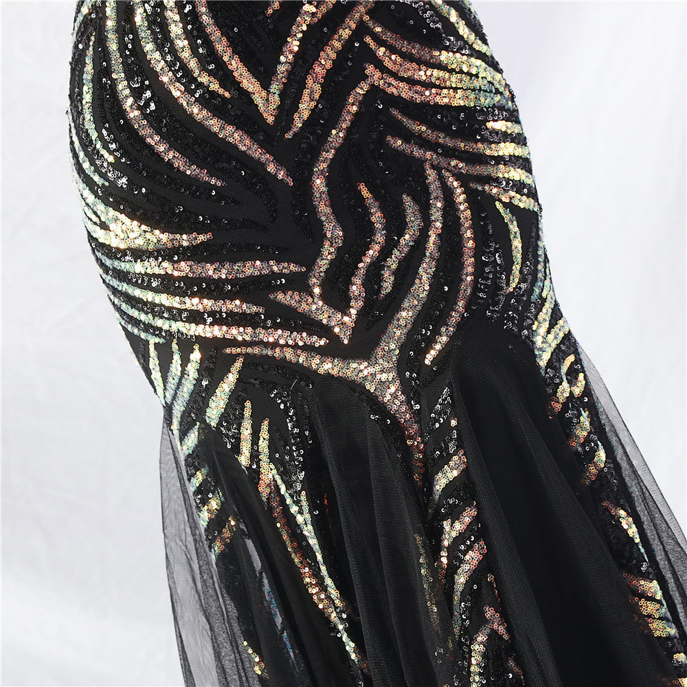 Sequin Mesh Patchwork Strapless Mermaid Evening Dress 47