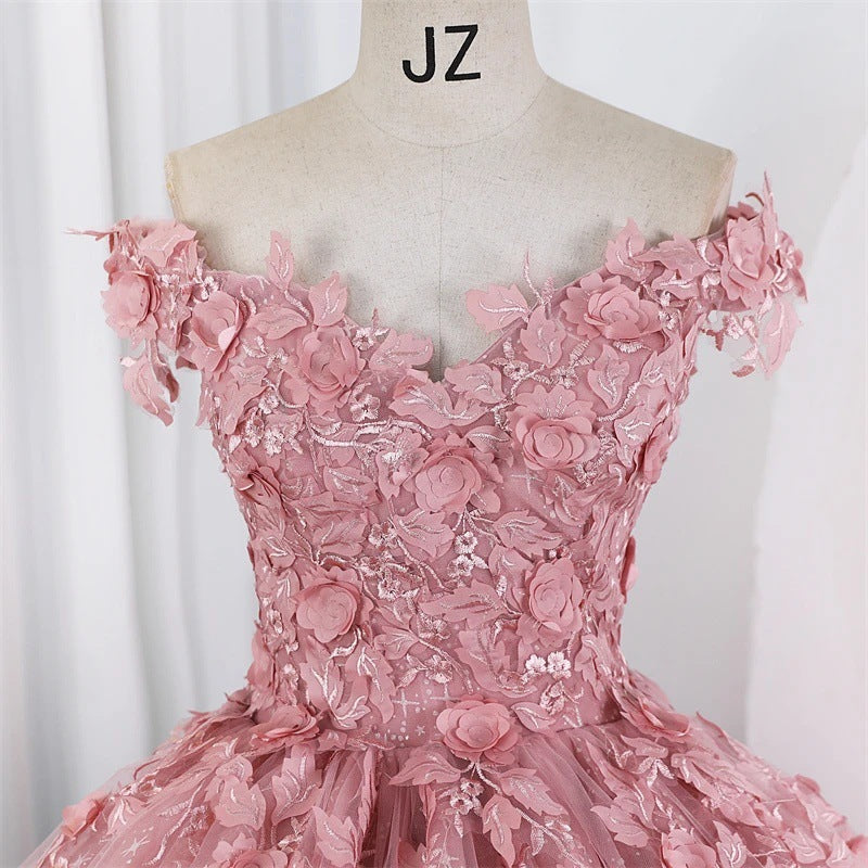 Women Puffy Tulle Embroidered Off-Shoulder Performance Costume Ball Gown 25