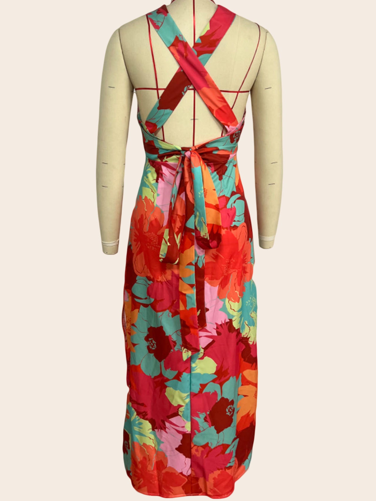 Chic V Neck Printed Lace Casual Summer Midi Dress 5