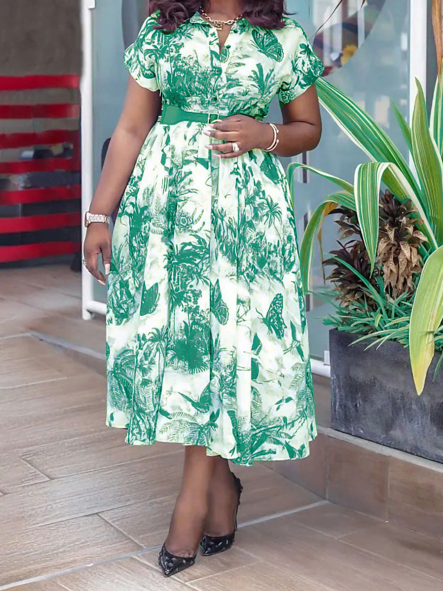 Plus Size Summer Women Printed Short Sleeve Dress 4