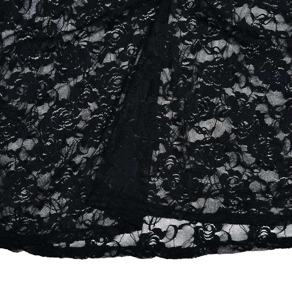 Women sexy lace See-Through long-sleeved dress 18