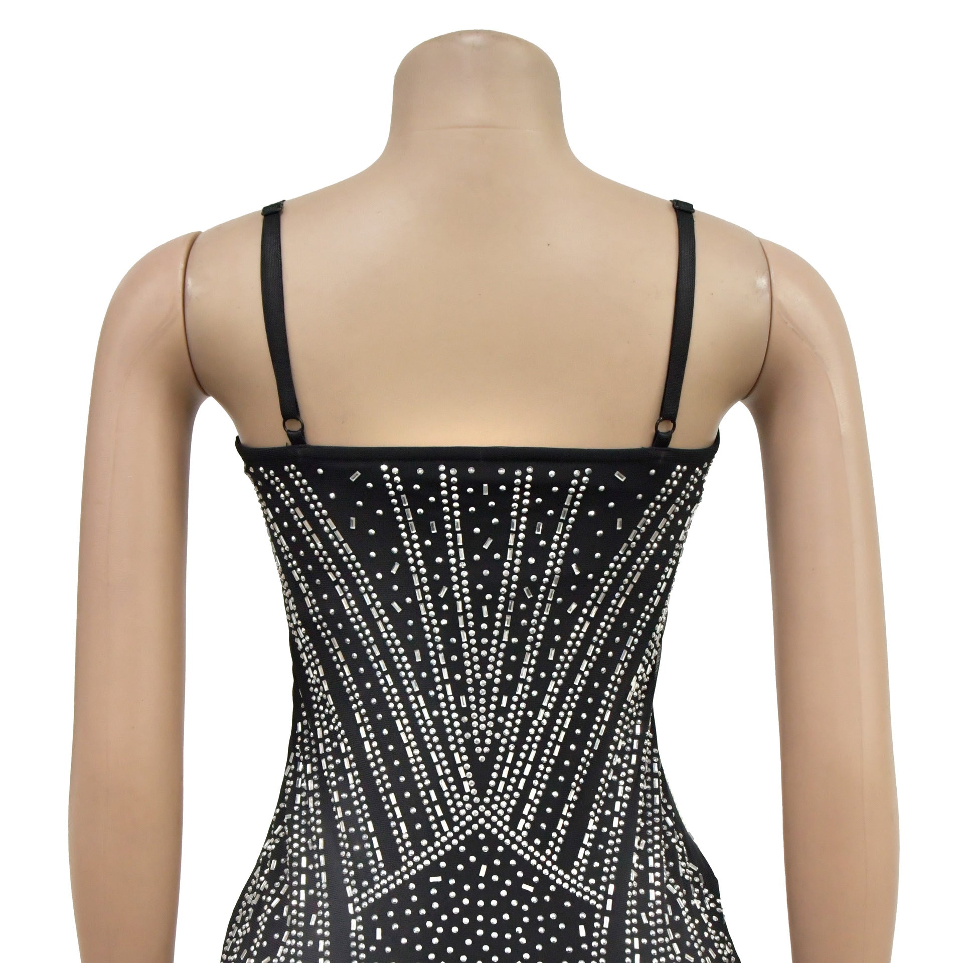 Fashion Women's Solid Color Sexy Beaded Mesh Strap Dress 17