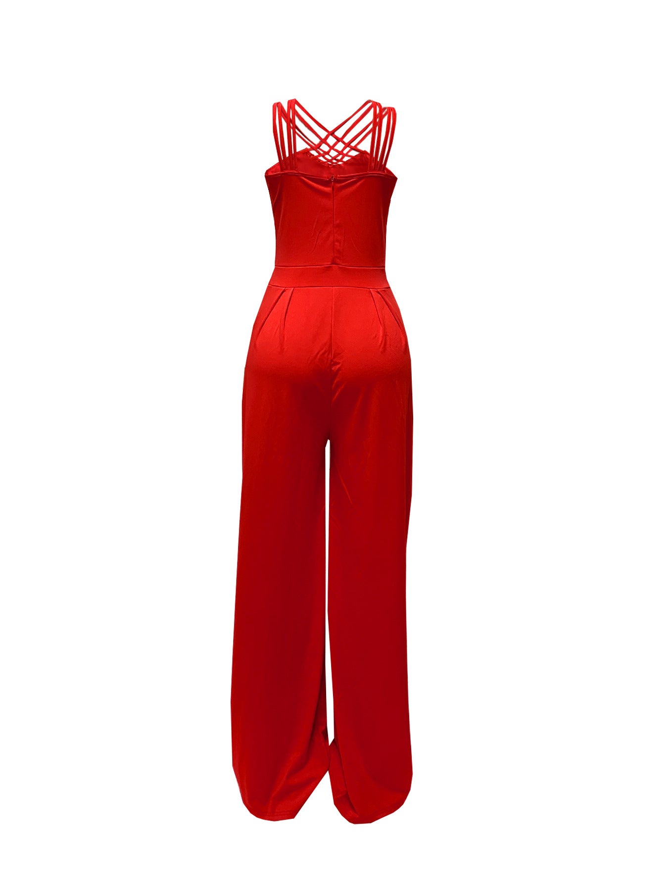 Women Career Sexy Strap Cross Wide Leg Jumpsuit 9