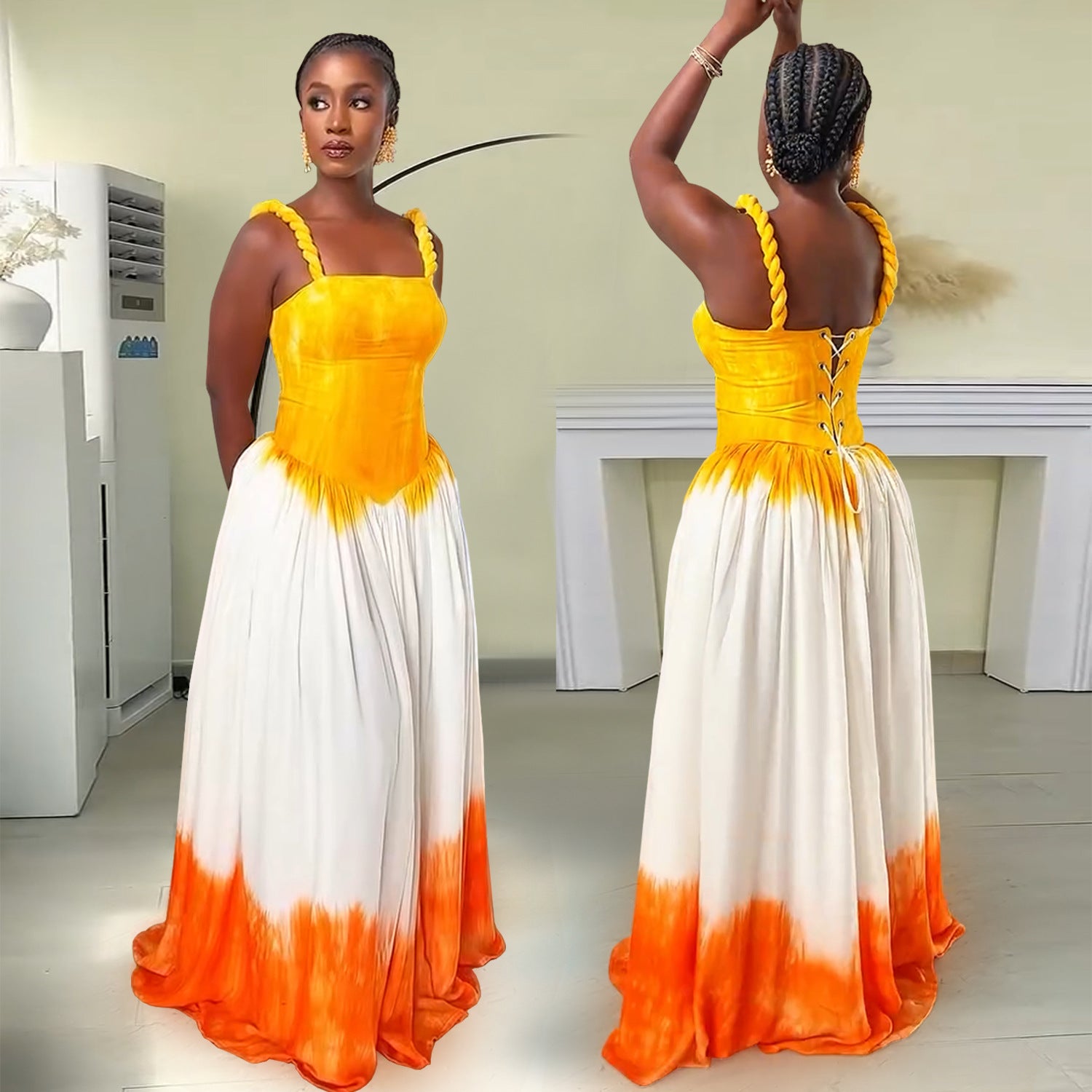 Women Suspender Print Beach Dress 4