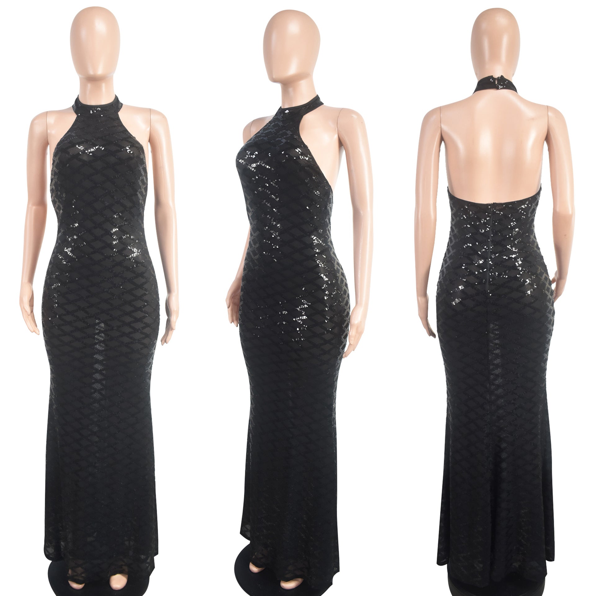 Women Sexy Backless See-Through Evening Dress 7