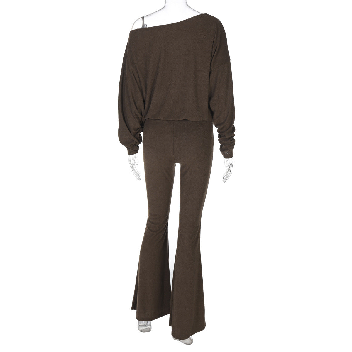 Fashion Women's Autumn Slash Shoulder Long-Sleeved Top High Waist Flared Pants Fashion Casual Set 7
