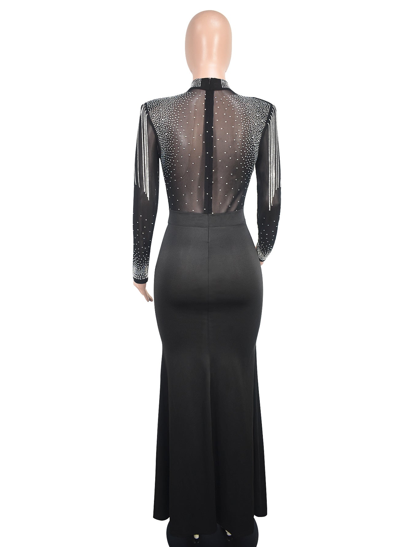 Women Sexy See-Through Mesh Beaded Slit Dress 6
