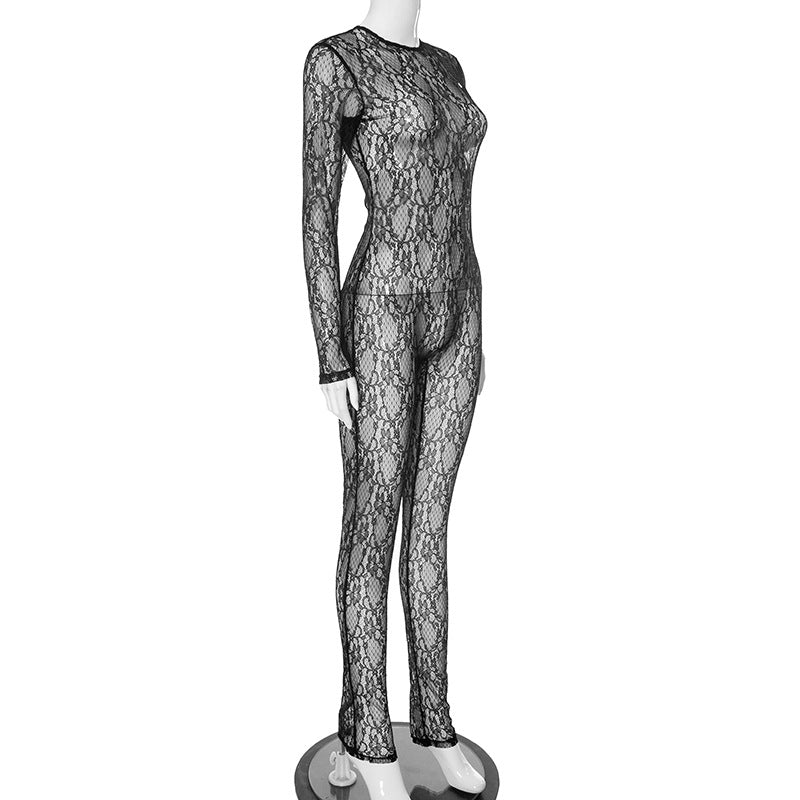 Women spring Summer sexy lace See-Through jumpsuit 7