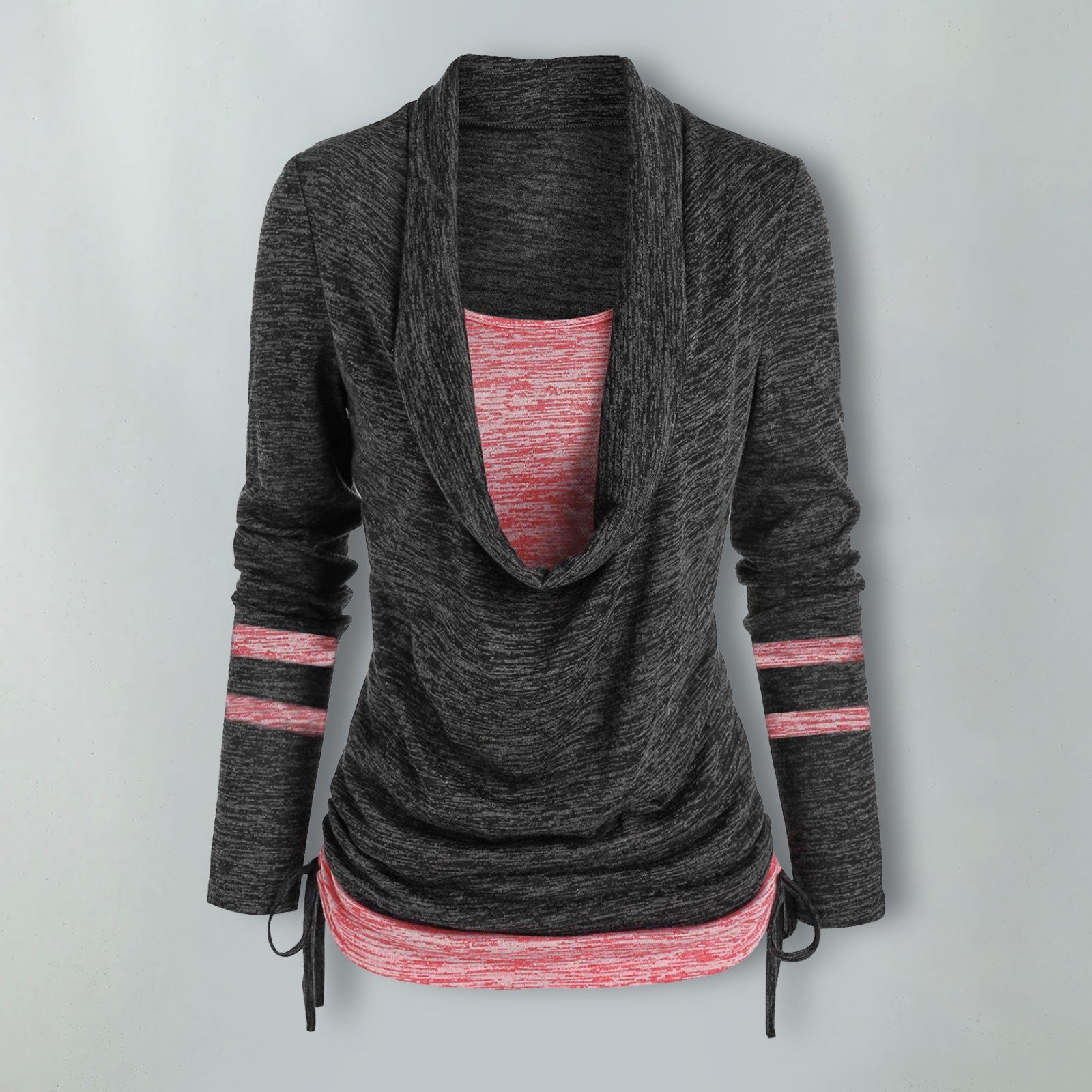 Women Leopard Patchwork Long Sleeve Loose Pleated Top 9