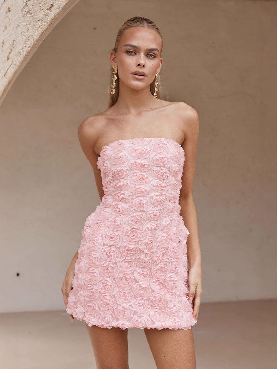 Women Sexy Floral Strapless Bodycon Dress 7