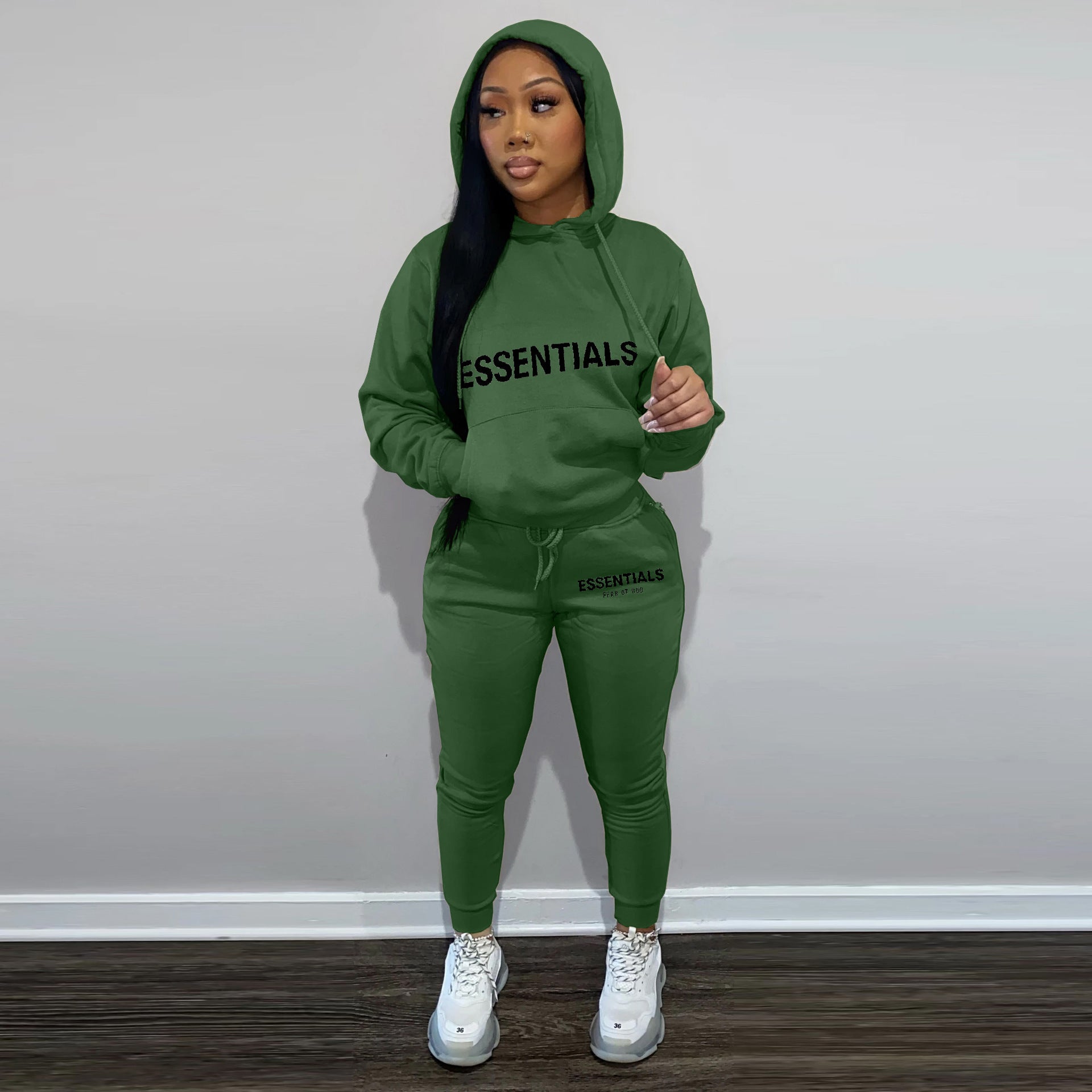 Womens Trend Letter Pringt Hooded Tracksuit Hoodies Sweatpants Two Piece Set 23