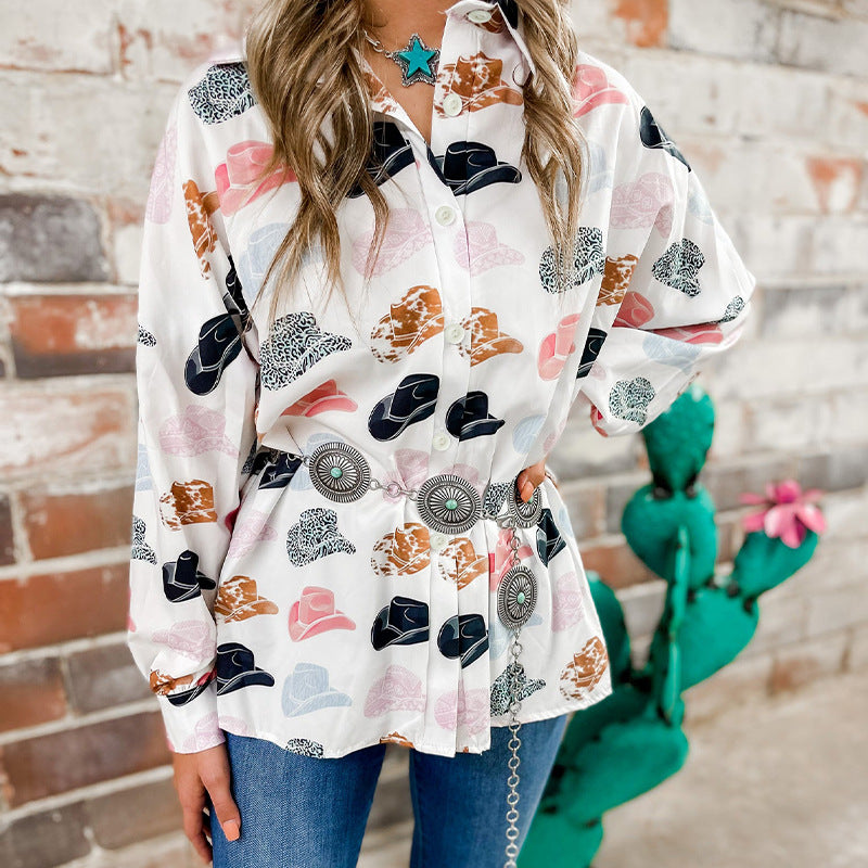 Single-Breasted Printed Women's Shirt Tops