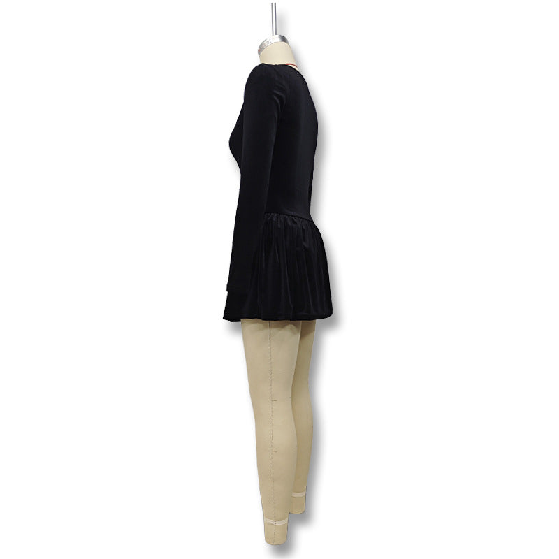 Autumn And Winter Women's Velvet Slim Long Sleeve Ruffle Dress 8